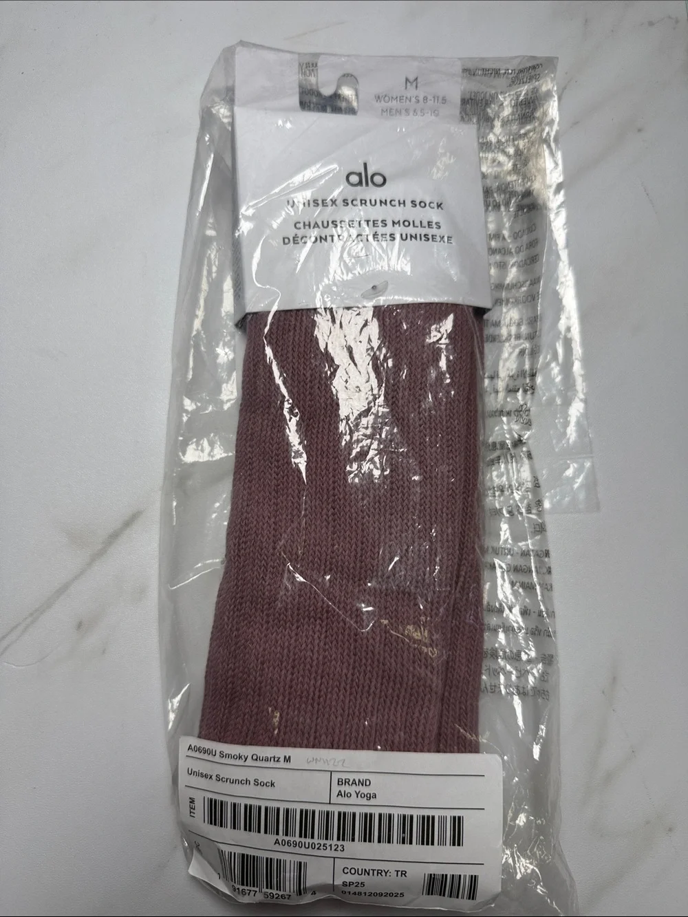 ALO Yoga Unisex Scrunch Sock Smoky Quartz Size M NWT
